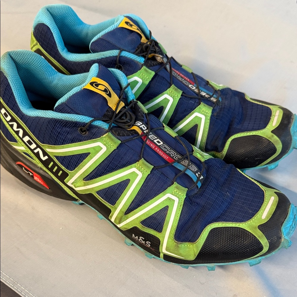 Salomon Navy and Lime Trail Shoes